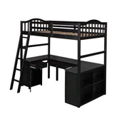 Twin size Loft Bed with Drawers, Cabinet, Shelves and Desk, Wooden Loft Bed with Desk - Espresso(OLD SKU :LP000505AAP) - Home Elegance USA