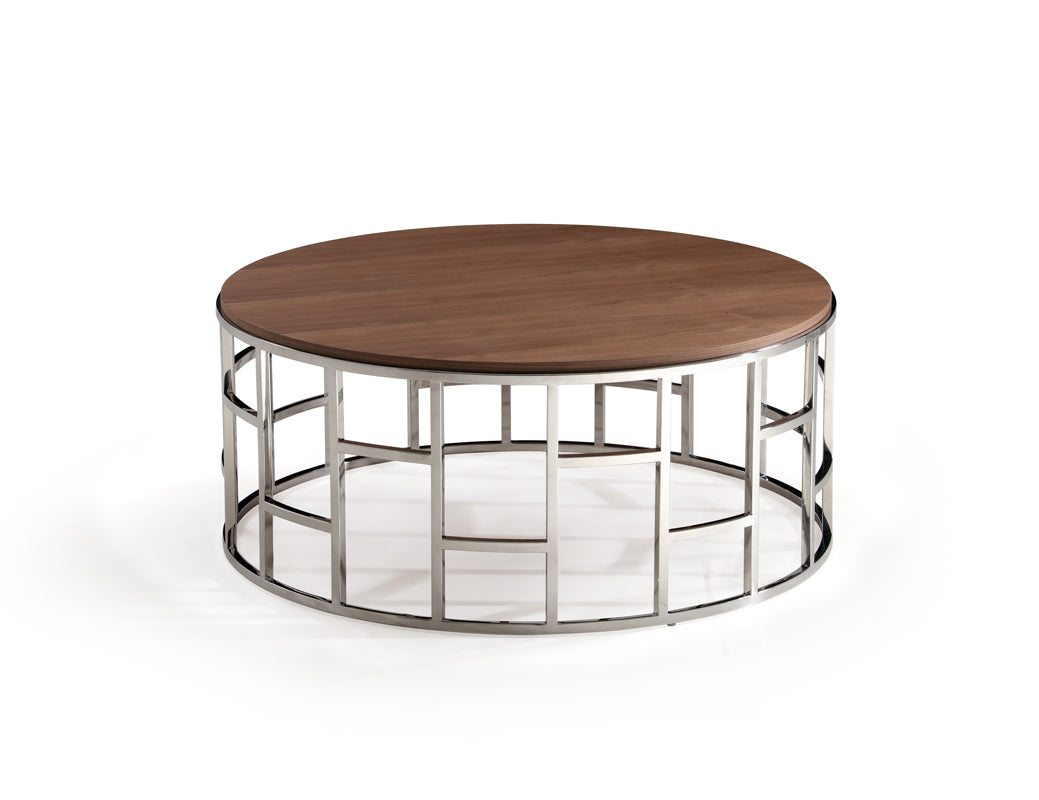 Vig Furniture Modrest Silvia Modern Walnut & Stainless Steel Coffee Table