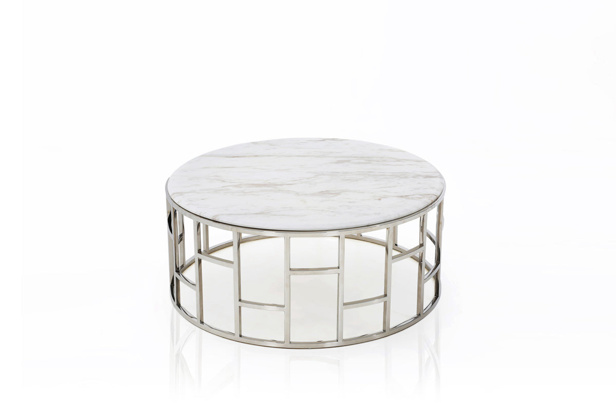 Vig Furniture Modrest Silvan Modern Marble & Stainless Steel Coffee Table