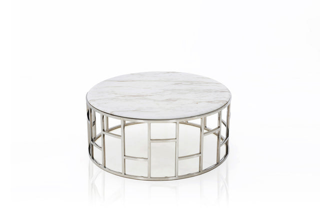 Vig Furniture Modrest Silvan Modern Marble & Stainless Steel Coffee Table