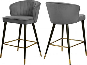 Cassie Velvet Counter Stool Set Of 2 In Grey - 793Grey-C | Meridian