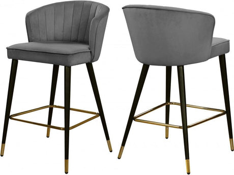 Cassie Velvet Counter Stool Set Of 2 In Grey - 793Grey - C | Meridian | Home Elegance USA