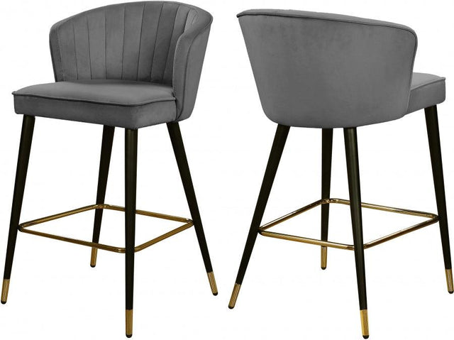 Meridian Furniture - Cassie Velvet Counter Stool Set Of 2 In Grey - 793Grey-C