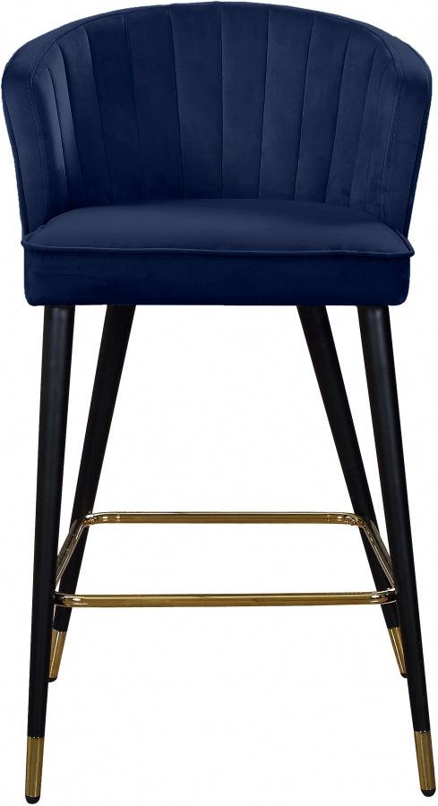 Cassie Velvet Counter Stool Set Of 2 In Navy - 793Navy - C | Meridian | Home Elegance USA