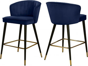 Cassie Velvet Counter Stool Set Of 2 In Navy - 793Navy-C | Meridian