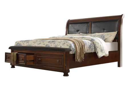 Austin Queen Size Leather Headboard Storage Bed made with Wood in Dark Walnut - Home Elegance USA