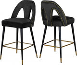 Akoya Velvet Counter Stool Set Of 2 In Black - 795Black - C | Meridian | Home Elegance USA