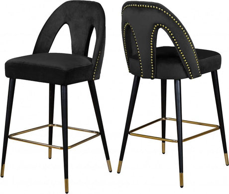 Meridian Furniture - Akoya Velvet Counter Stool Set Of 2 In Black - 795Black-C