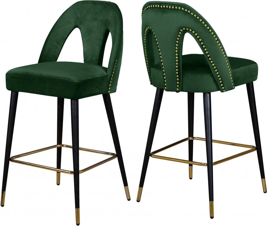 Akoya Velvet Counter Stool Set Of 2 In Green - 795Green - C | Meridian | Home Elegance USA