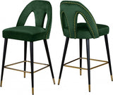 Meridian Furniture - Akoya Velvet Counter Stool Set Of 2 In Green - 795Green-C