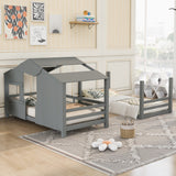 Twin Over Twin House Bunk Bed With Ladder, Wood Bed-Gray - Home Elegance USA