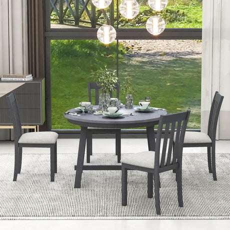 TREXM 5-Piece Wood Dining Table Set Round Extendable Dining Table with 4 Dining Chairs, Dining Room Table Set for 4 person for Dining Room