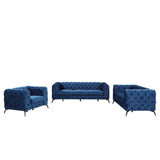 Modern 3-Piece Sofa Sets with Sturdy Metal Legs,Velvet Upholstered Couches Sets Including Three Seat Sofa, Loveseat and Single Chair for Living Room Furniture Set,Blue Home Elegance USA