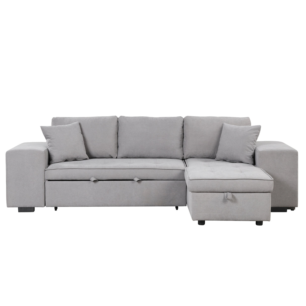 104" Pull Out Sleeper Sofa Reversible L - Shape 3 Seat Sectional Couch with Storage Chaise and 2 Stools for Living Room Furniture Set,Gray - SG000430AAE - image - 8