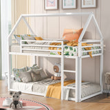 Twin over Twin House Bunk Bed with Built-in Ladder,White - Home Elegance USA