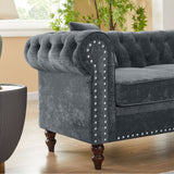 MH 80" Deep Button Tufted Upholstered Roll Arm Luxury Classic Chesterfield L-shaped Sofa 3 Pillows Included, Solid Wood Gourd Legs, Grey velvet - Home Elegance USA