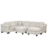 122.1" *91.3" 4pcs Sectional Sofa with Ottoman with Right Side Chaise velvet fabric White | Home Elegance USA