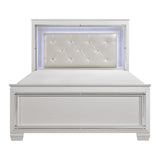 Glamorous Design Bedroom Furniture 1pc Queen Bed Button-Tufted LED Headboard White Finish Faux Alligator Embossed Textured Panels Bed - Home Elegance USA