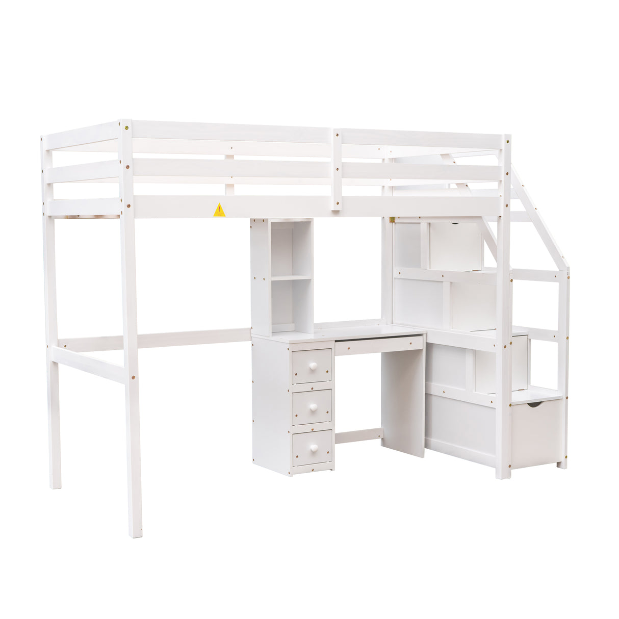 Twin Size Loft Bed with a Stand-alone Bed, Storage Staircase, Desk, Shelves and Drawers, White - Home Elegance USA