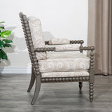 Spindle Chair, Weathered Gray, Taupe Paisley - Home Elegance USA