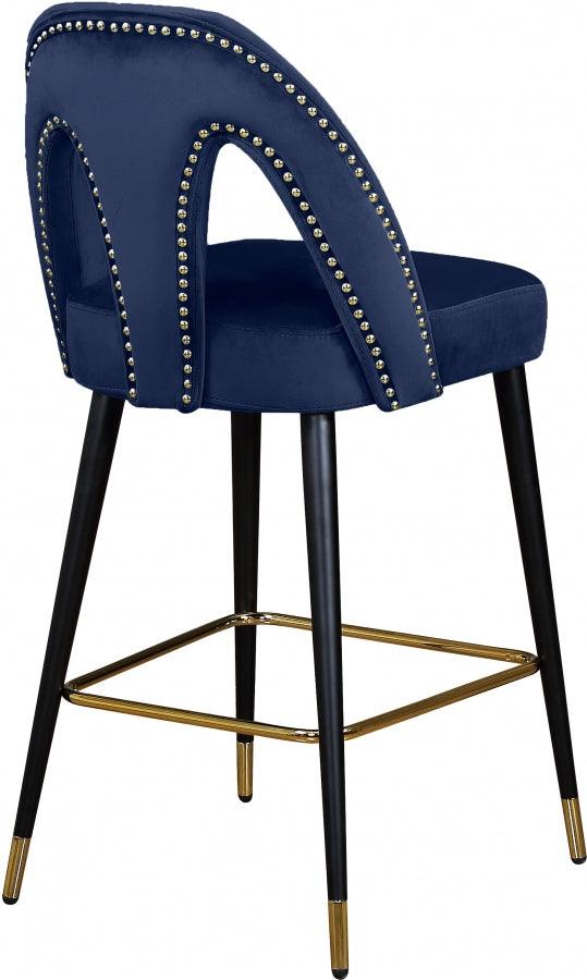 Akoya Velvet Counter Stool Set Of 2 In Navy - 795Navy - C | Meridian | Home Elegance USA