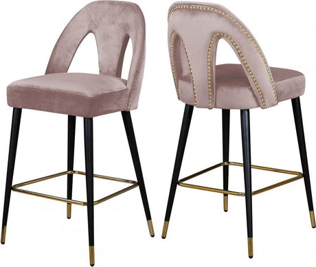 Akoya Velvet Counter Stool Set Of 2 In Pink - 795Pink - C | Meridian | Home Elegance USA