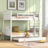 Twin-Over-Twin Bunk Bed with Twin size Trundle , Separable Bunk Bed for Bedroom - White - Home Elegance USA