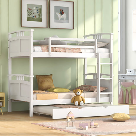 Twin-Over-Twin Bunk Bed with Twin size Trundle , Separable Bunk Bed for Bedroom - White - Home Elegance USA