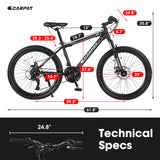 S24102  Elecony Saver100 24 Inch Mountain Bike Boys Girls, Steel Frame, Shimano 21 Speed Mountain Bicycle with Daul Disc Brakes and Front Suspension MTB