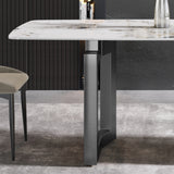 70.87"Modern artificial stone Pandora white curved black metal leg dining table-can accommodate 6-8 people - Home Elegance USA