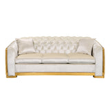 Velvet Luxury Chesterfield Sofa Set, 84 Inches Tufted 3 Seat Couch with Gold Stainless for Living Room, Beige Fabric - Home Elegance USA