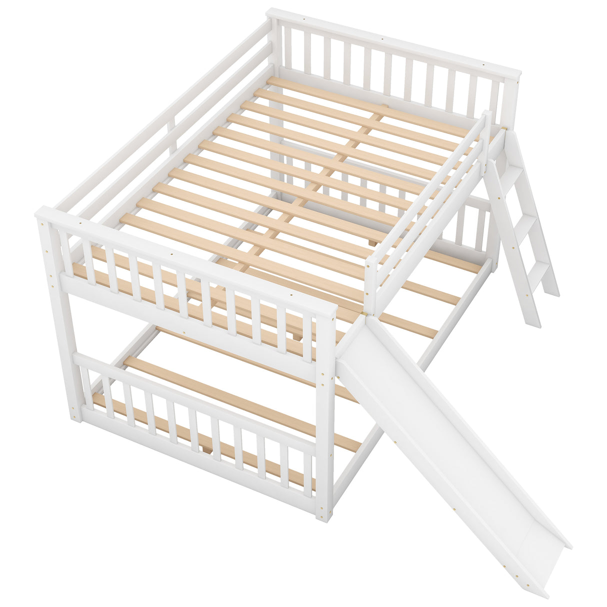 Full over Full Bunk Bed with Convertible Slide and Ladder, White - Home Elegance USA