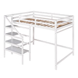 Full Size Loft Bed with Built-in Storage Staircase and Hanger for Clothes,White - Home Elegance USA