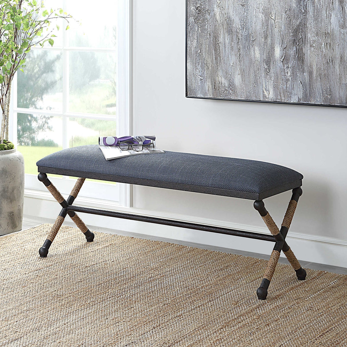 Uttermost Firth Rustic Navy Bench - Home Elegance USA