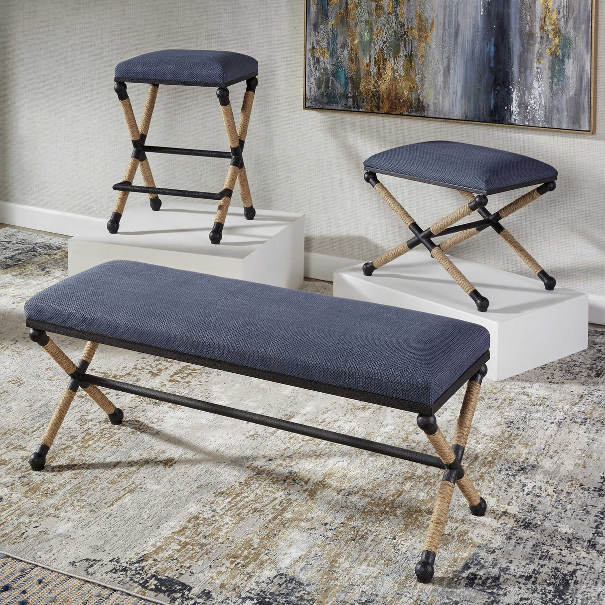 Uttermost Firth Rustic Navy Bench - Home Elegance USA