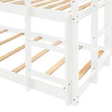 Triple Bunk Bed, Twin/ Twin/ Twin, with Ladder, No Box Spring Needed, For Bedroom and Guestroom, Easily Convertible into One Twin Bed and One Twin over Twin Loft Bed , White - Home Elegance USA