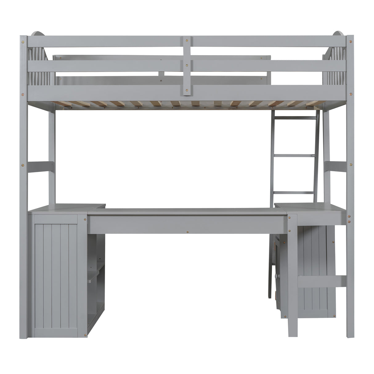 Twin size Loft Bed with Drawers, Cabinet, Shelves and Desk, Wooden Loft Bed with Desk - Gray(OLD SKU :LT000505AAE) - Home Elegance USA