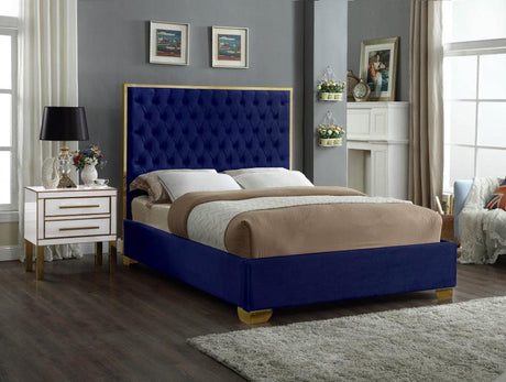 Meridian Furniture - Lana Velvet Queen Bed In Navy - Lananavy-Q