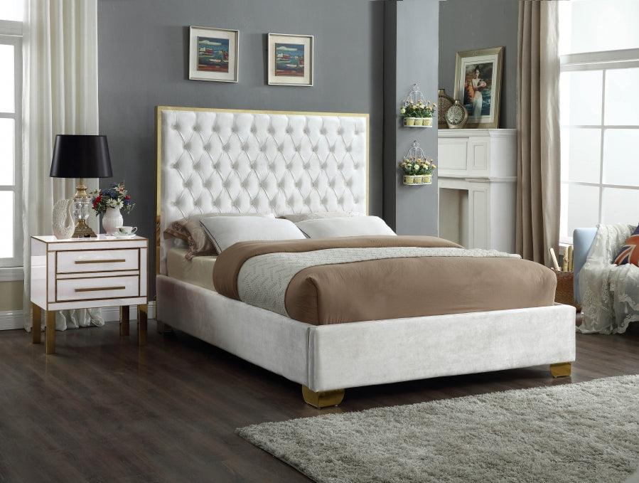 Meridian Furniture - Lana Velvet Queen Bed In White - Lanawhite-Q