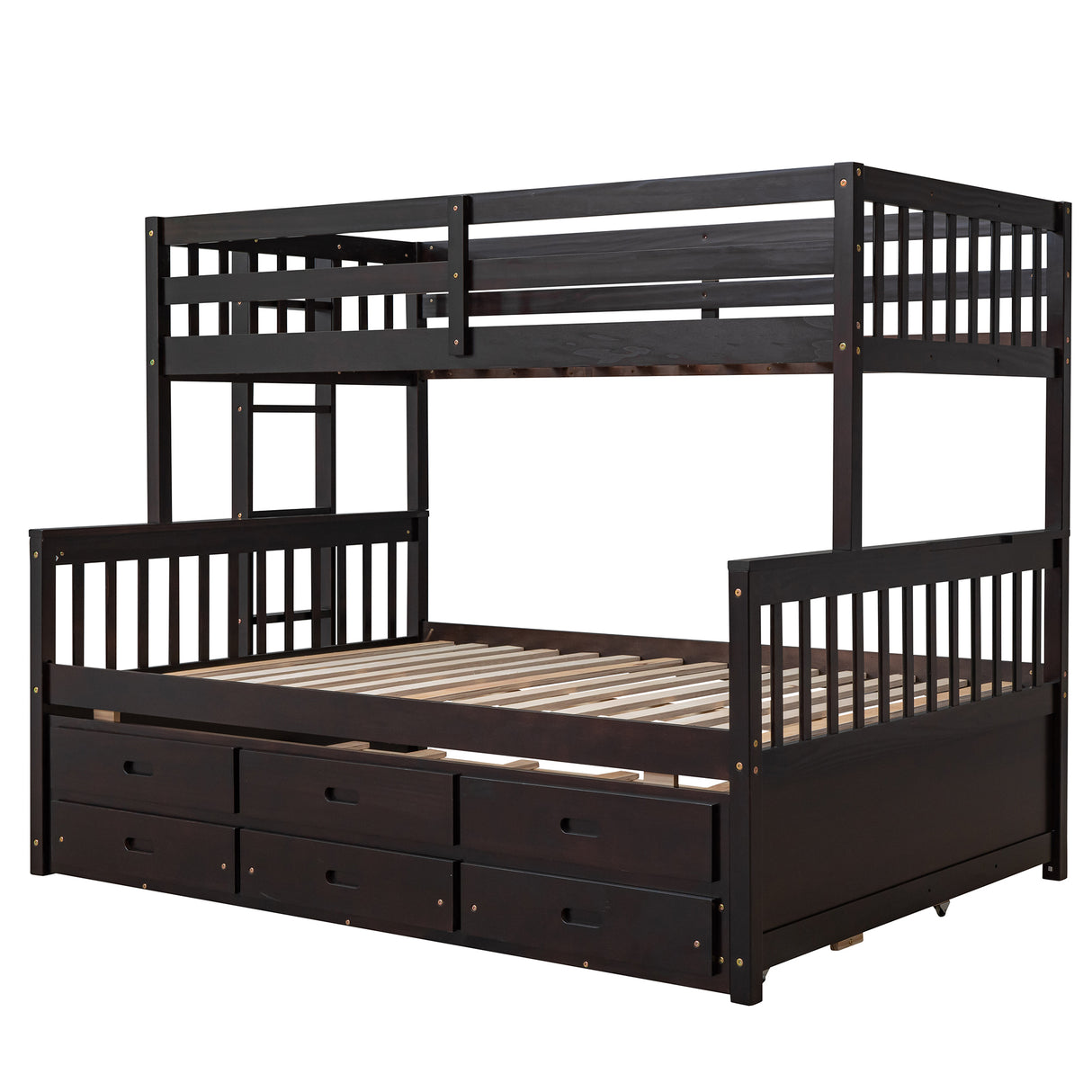 Twin-Over-Full Bunk Bed with Twin size Trundle , Separable Bunk Bed with Drawers for Bedroom - Espresso - Home Elegance USA