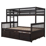 Twin-Over-Full Bunk Bed with Twin size Trundle , Separable Bunk Bed with Drawers for Bedroom - Espresso - Home Elegance USA