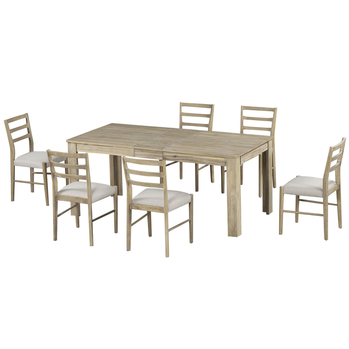 TREXM 7-Piece Wooden Dining Table Set Mutifunctional Extendable Table with 12” Leaf and 2 Drawers, 6 Dining Chairs with Soft Cushion (Natural Wood Wash) - Home Elegance USA