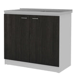 Luther 2 Piece Kitchen Set, Olimpo 150 Wall Cabinet  + Salento Utility Sink With Cabinet, Black / White