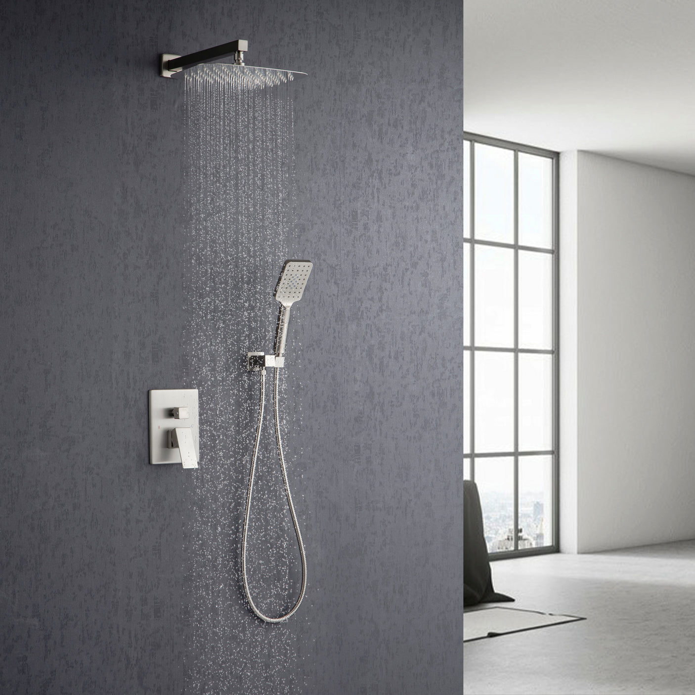 Shower Faucet Set Shower System with 12 Inch Rain Shower Head and Handheld, Bathroom Shower Combo Set Wall Mounted System Rough-in Valve Body and Trim Included.