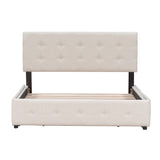 Upholstered Platform Bed with Classic Headboard and 4 Drawers, No Box Spring Needed, Linen Fabric, Queen Size Beige(OLD SKU :LP000114AAA)