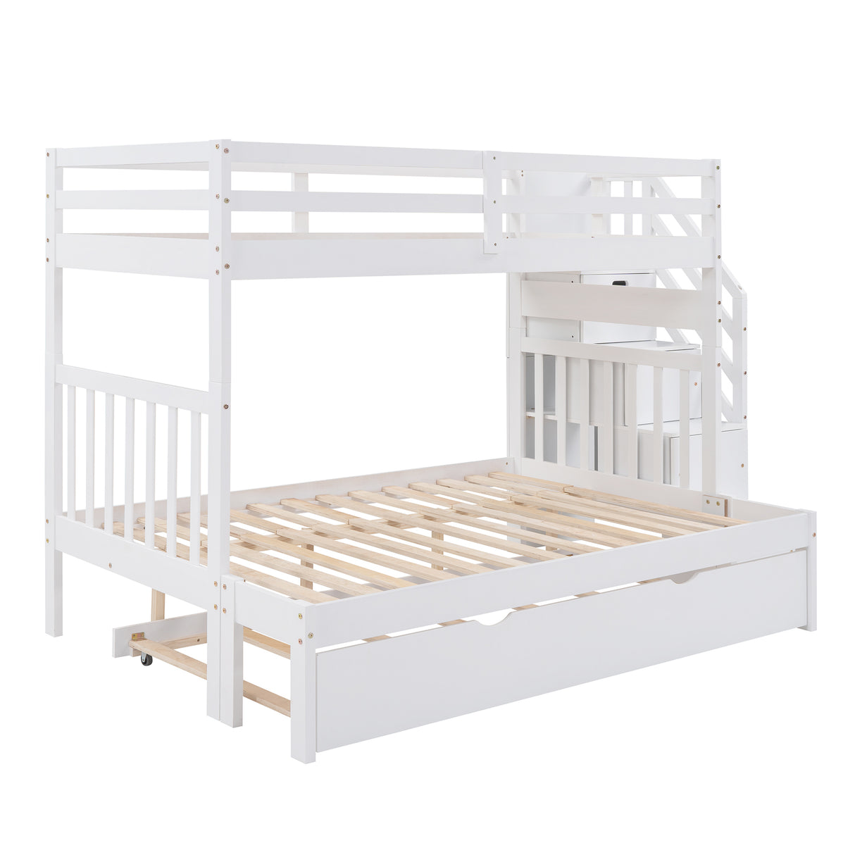 Twin over Twin/Full Bunk Bed with Twin Size Trundle (White)(OLD SKU :LP000025AAK) - Home Elegance USA