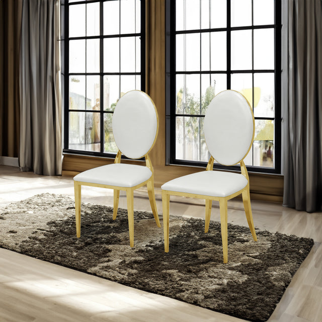 Leatherette Dining Chair Set of 2, Oval Backrest Design and Stainless Steel Legs