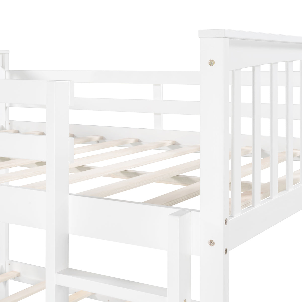 Full over Full Bunk Bed with Ladder for Bedroom, Guest Room Furniture-White(OLD SKU :LP000203AAK) - Home Elegance USA