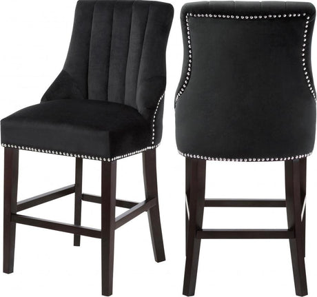 Meridian Furniture - Oxford Velvet Counter Stool In Black (Set Of 2) - 722Black-C