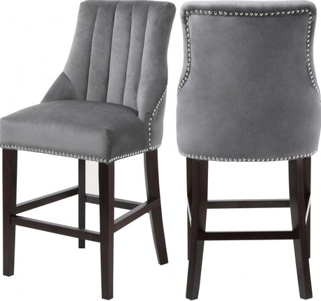 Meridian Furniture - Oxford Velvet Counter Stool In Grey (Set Of 2) - 722Grey-C